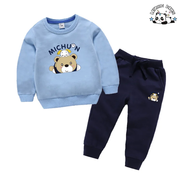 LEZONKIDS - Custom Child Suit Set Boy Cartoon Round Neck Cotton Long Sleeve Sweatshirt Pants Boy Suit